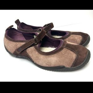 MERRELL Circuit MJ Mary Jane Shoes Brown Purple Suede Leather Comfort Activity